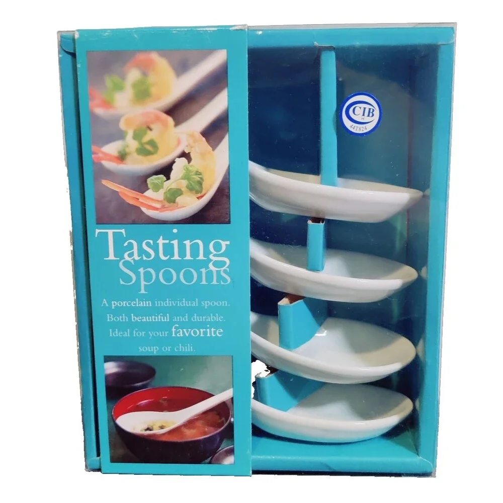 Over and Back Porcelain TASTING SPOONS 4PCS, Flat Bottom Spoons NEW